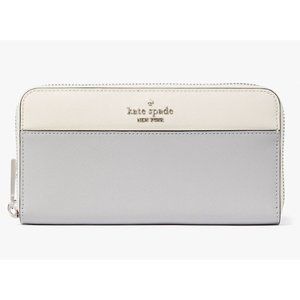New Kate Spade Madison Colorblock Saffiano Leather Wallet Platinum Grey